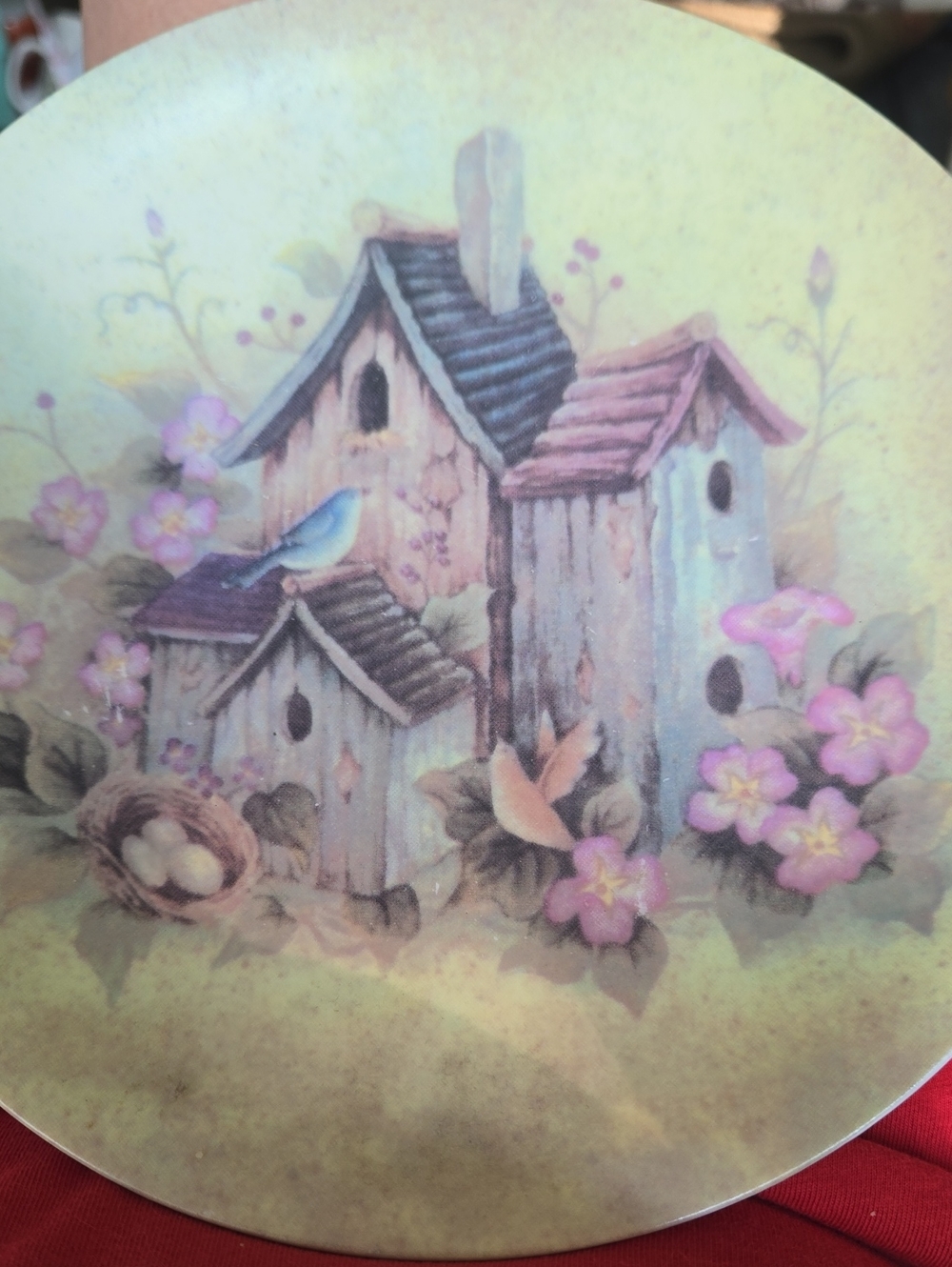 Gryphonware Foral Birdhouse Decorative Plate in Pastel Colors